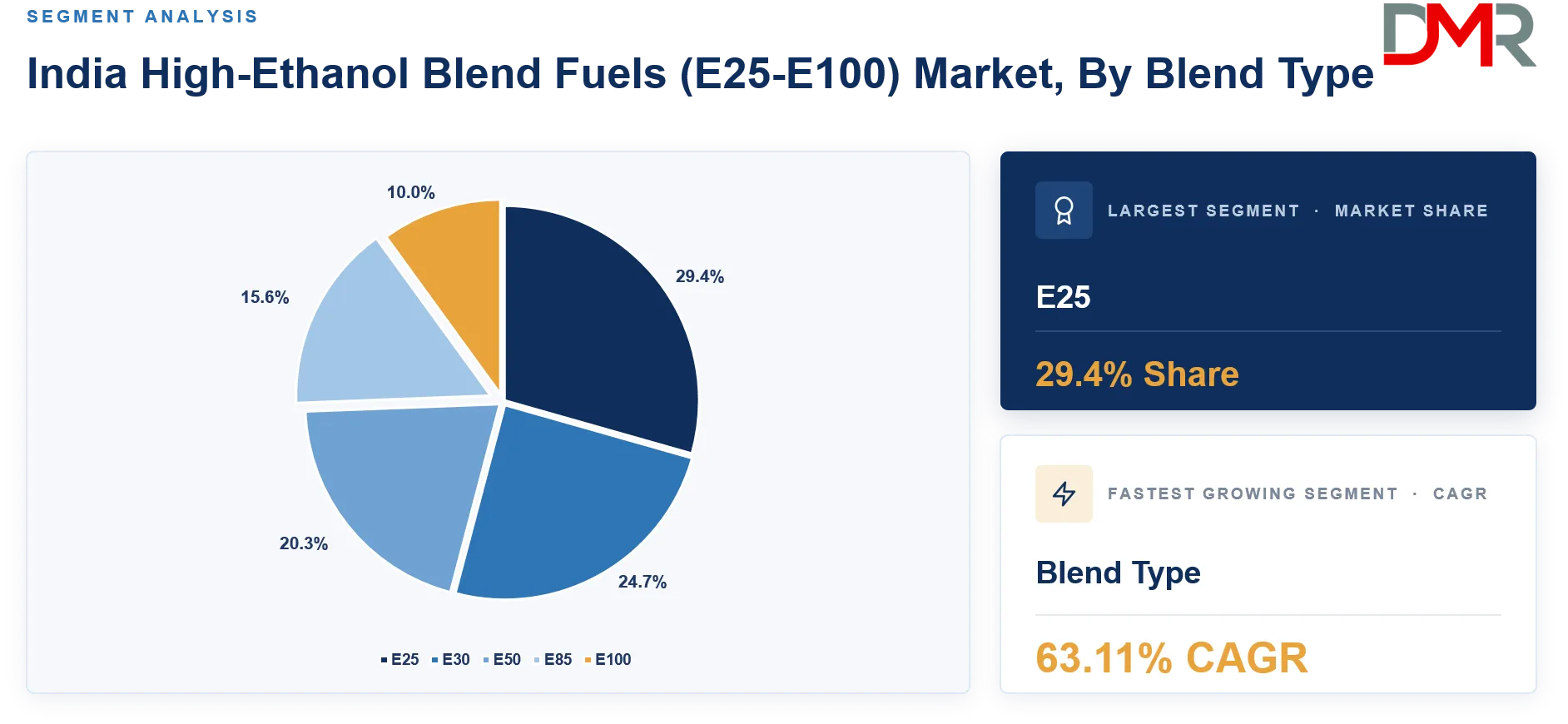 India High-Ethanol Blend Fuels (E25-E100) Market By Blend Type Share Analysis